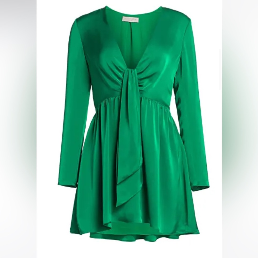 Rang Brook Emerald Green Long Sleeve Tie-Front Mini Dress
